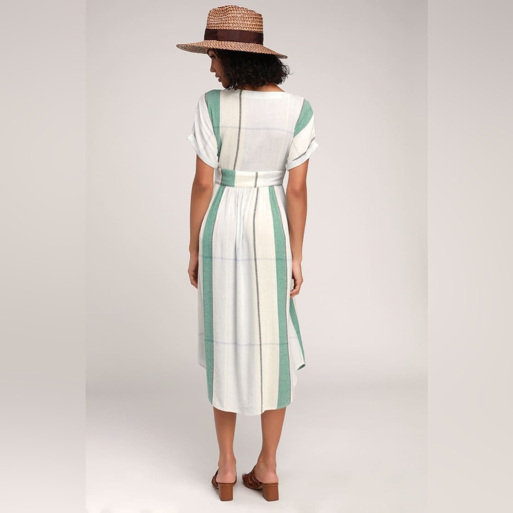 Reid Light Blue Multi Stripe Button-Up Midi Dress… - image 2